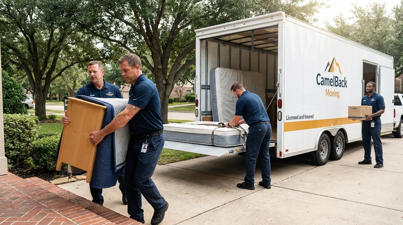 Crew loading residential truck for cross-state move from Happy Camp, CA
